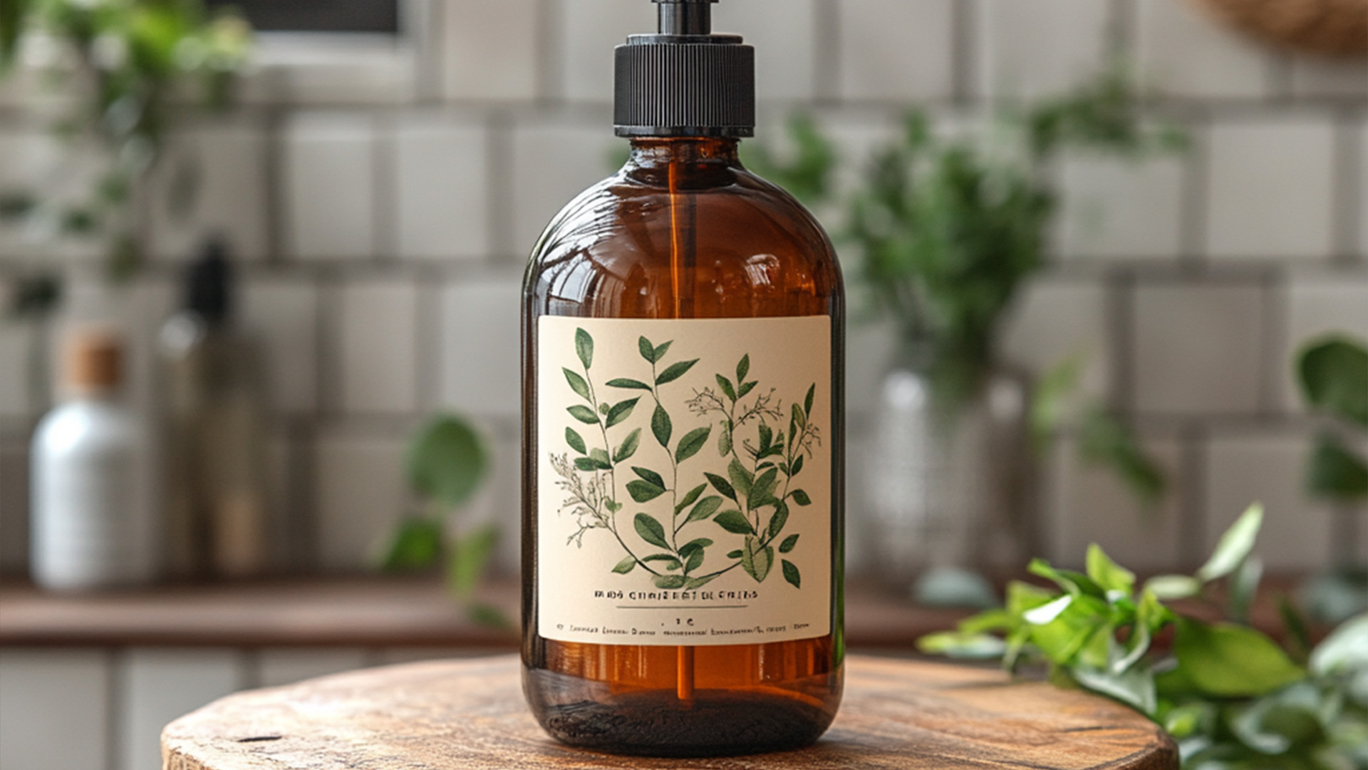 Amber bottle with botanical label